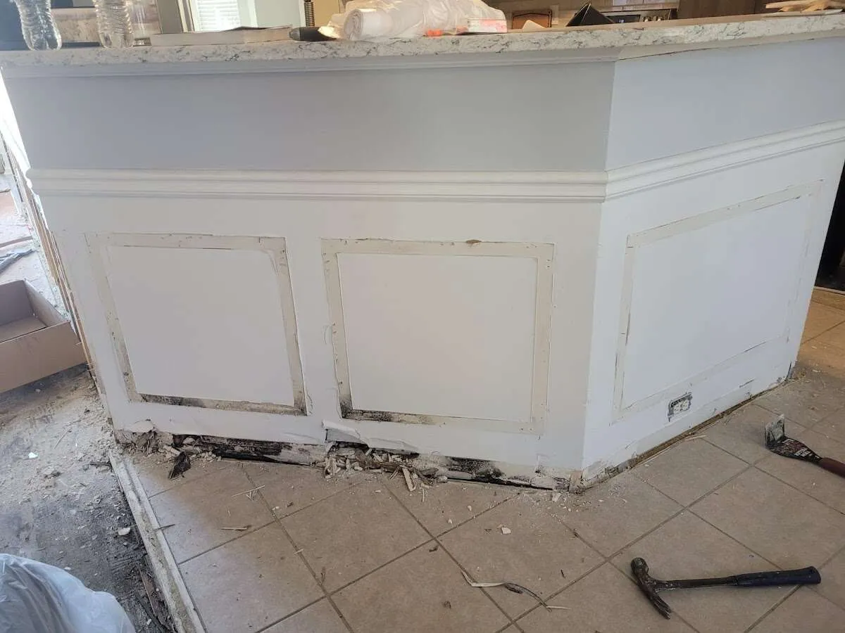 Water damage and mold on kitchen during Storm Damage Restoration in Orange Cove
